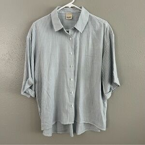 Baldwin Kansas City Blue White Striped Button Up Shirt Sz L Short Cuffed Sleeve